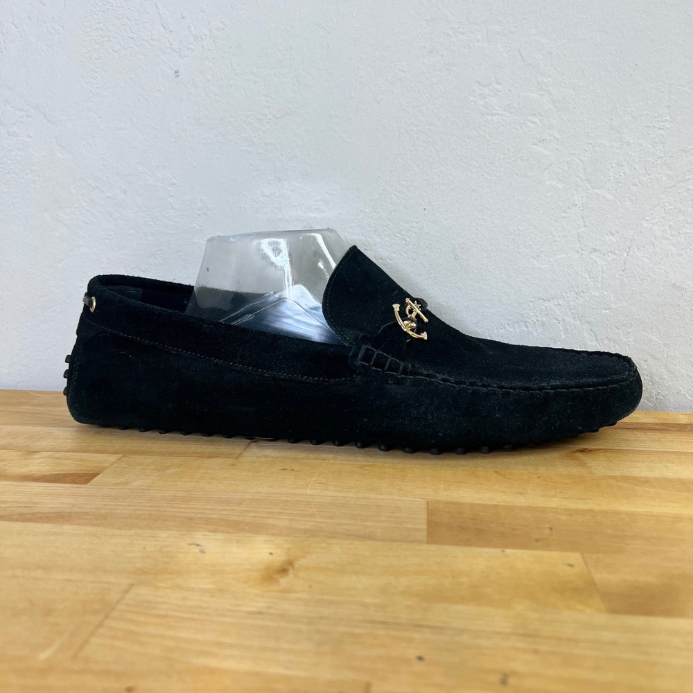 ALDO Loafers Driving Shoes Mens Size 13 Black Suede Anchor Gold Bit Slip On